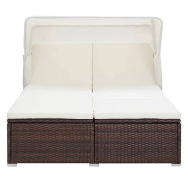 2-Personen-Sonnenliege mit Auflage Poly Rattan Braun